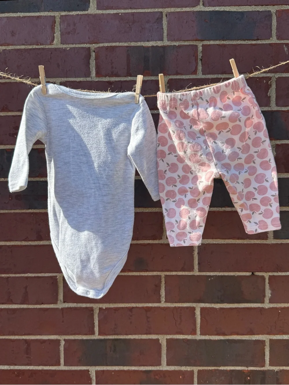 Pink Apple Graphic Baby One-Piece Bodysuit with Matching Pants